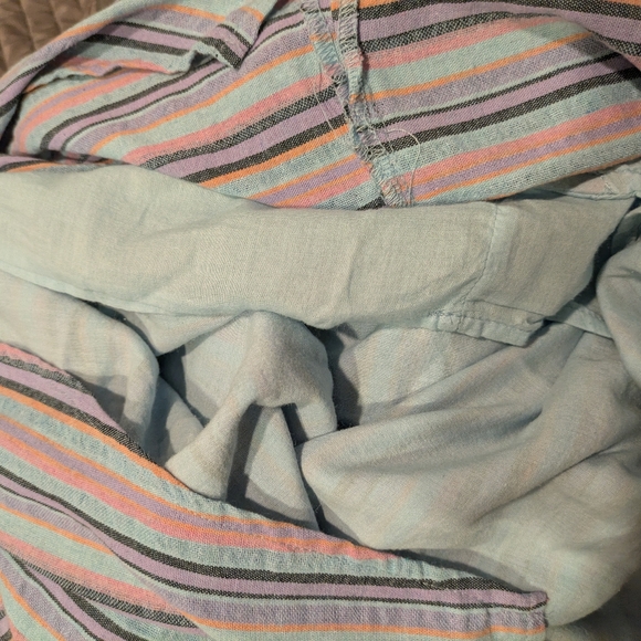 Hem & Thread Blue Striped V Neck Pullover Drawstring Waist Dress Women's Large - Picture 10 of 12